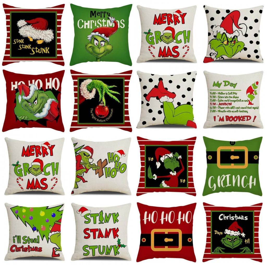 Christmas Happy Throw Pillow Cover, 18 X 18 Inch, Winter Holiday Cushion Cover Sofa Decor