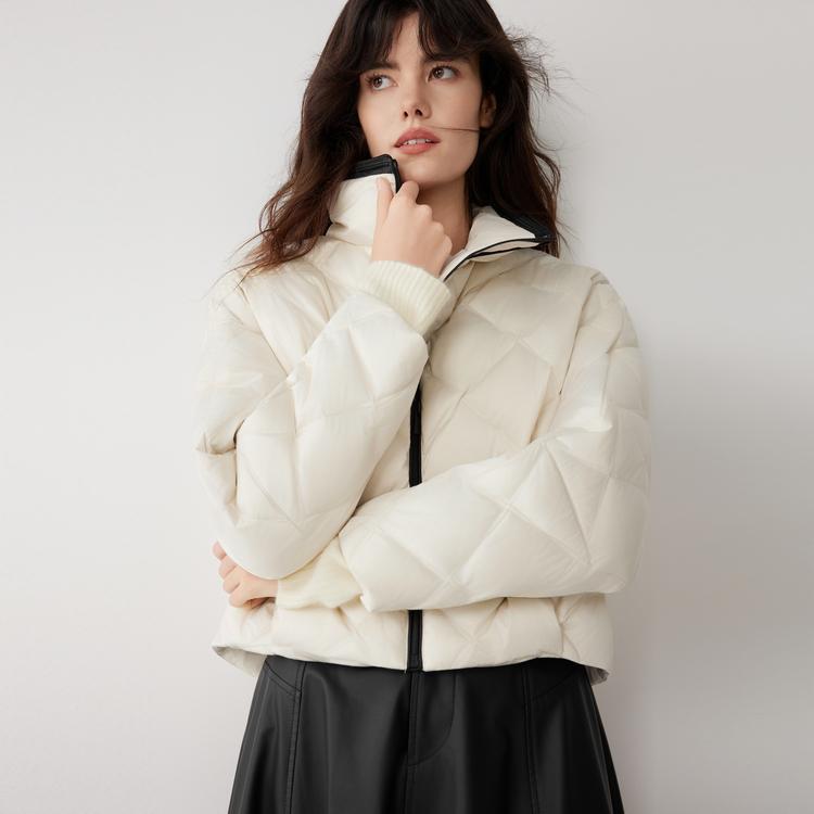 ELLE Basic Duck Down Design Casual Loose Versatile Stand Collar Long Sleeve Short Down Jacket Women outerwear EY52142