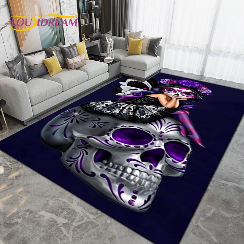 Cartoon Skull Girl Area Rug Large,Carpet Rug for Living Room Bedroom Sofa Decoration,Doormat Kitchen Bathroom Non-slip Floor Mat