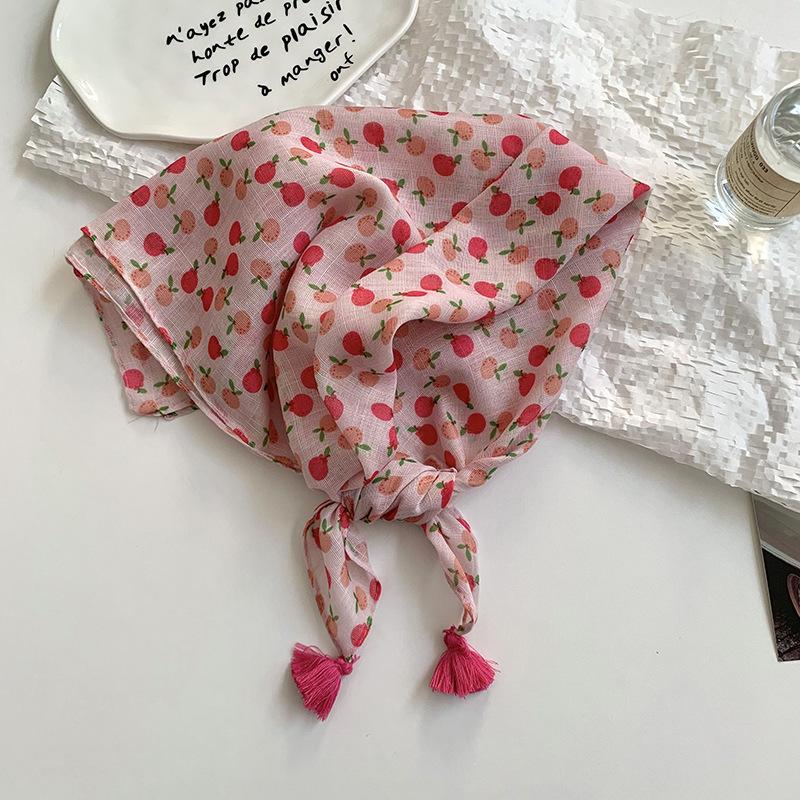 Women's silk scarf square scarf high-end neck protection scarf small fresh decorative floral headscarf hair band fringed hair accessories