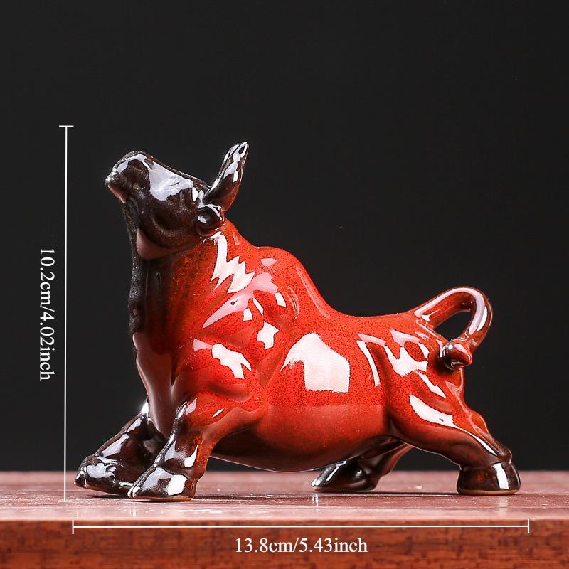 Keramisk Wall Street-tjurstaty Tjurfäktning Bisonoxe Skulptur Heminredning Djurfigur Kontorsskrivbord Feng Shui Prydnader Gåva