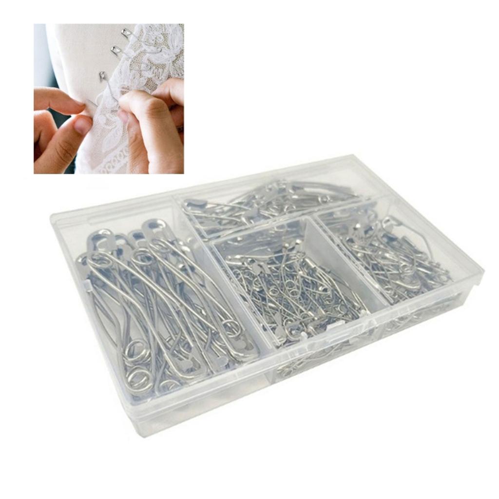 Pack of 160pcs Curved Safety Pins Stainless Steel Quilting Basting Pins In Plastic Box Includes 28mm/32mm/38mm/54mm Pins