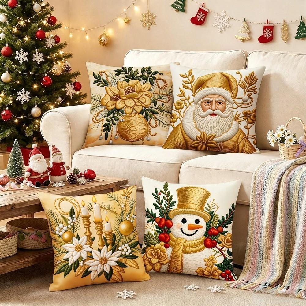 Plush Christmas Pillow Cover Soft Xmas Tree Pillowslip Elk Santa Pillow Cover  Living Room