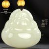 Fengxi Natural Hetian Jade Happy Buddha Pendant with Gold Beads
