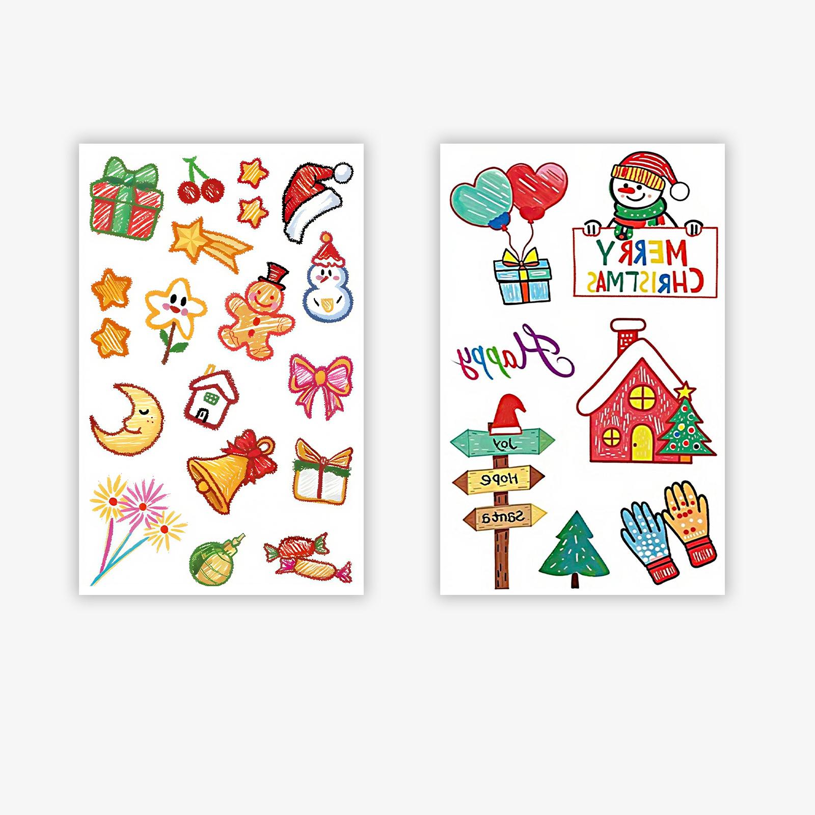 

Crayon-Style Christmas Cartoon Tattoo Sticker Waterproof And Long-Lasting Women S Arm Childlike Simulation Tattoo 12*19