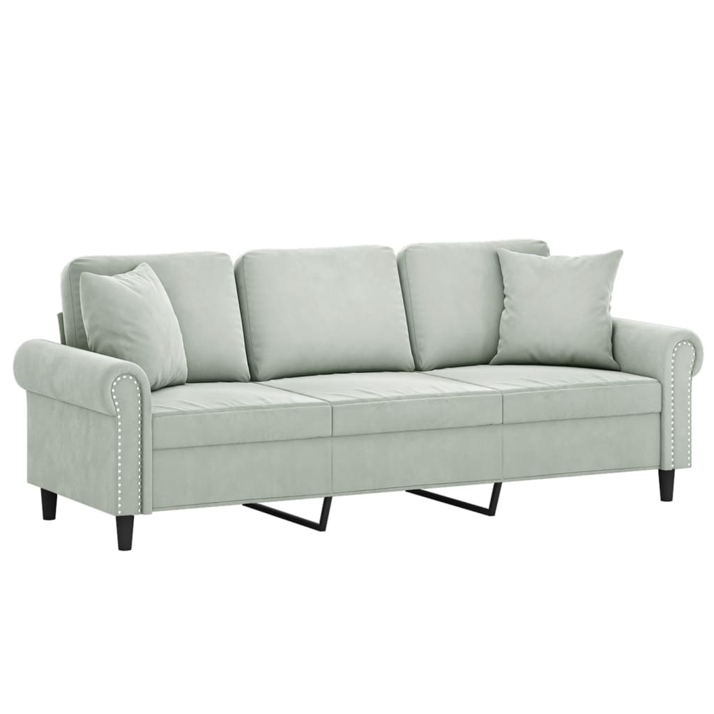 Vidaxl 3-Seater Sofa With Cushions, Light Gray, 180 Cm, Velvet