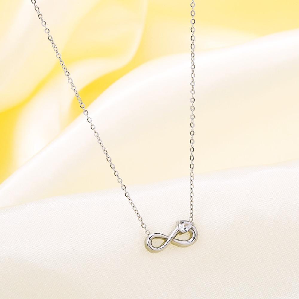 Women Necklace Infinite Loop Titanium Steel Zircon Jewelry Fashion Hypoallergenic No Fade