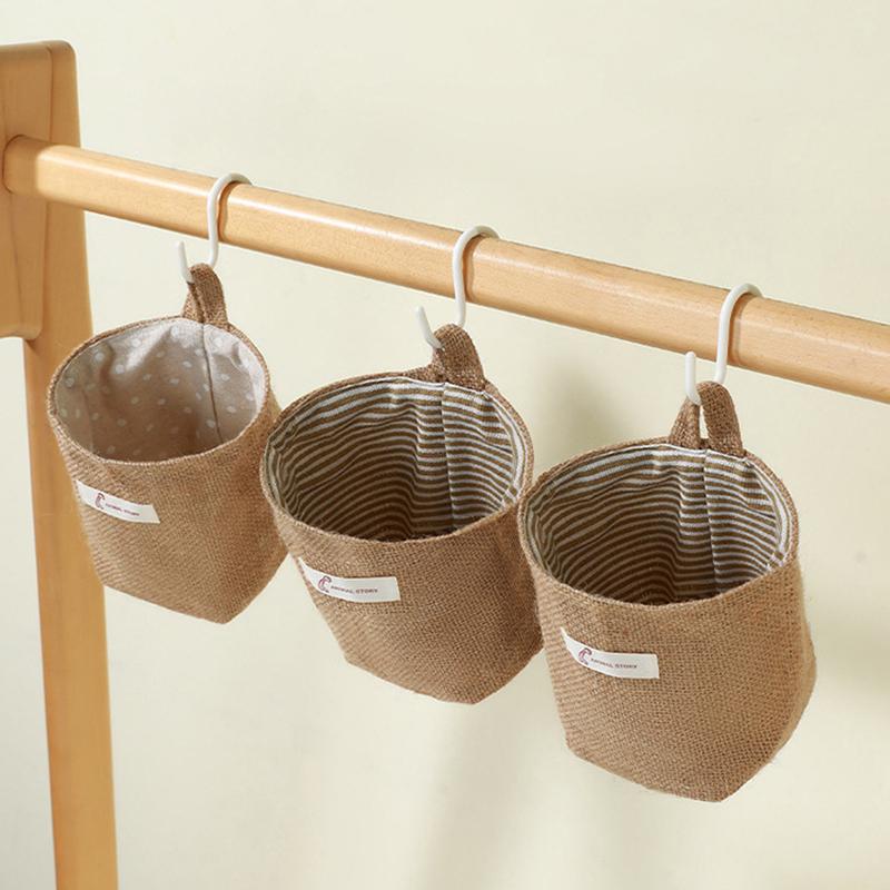 

Cotton Linen Washable Storage Bag Kitchen Desktop Hanging Organizer Container Dark Blue/Dot