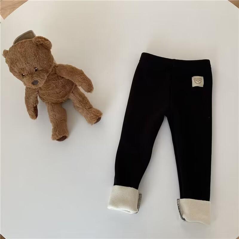 Autumn Winter Children's One-piece Velvet Bottoming Pants Boys Girls Baby Padded Warm Cartoon Elastic Foot Pants Pants