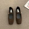 Fashion Flat Shoes for Women Retro Square Toe Shallow 2025 Spring and Autumn New Mary Jane Shoes Casual Plus Size Women's Shoes 42 43 44