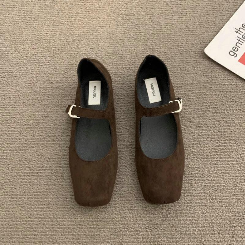 Fashion Flat Shoes for Women Retro Square Toe Shallow 2025 Spring and Autumn New Mary Jane Shoes Casual Plus Size Women's Shoes 42 43 44