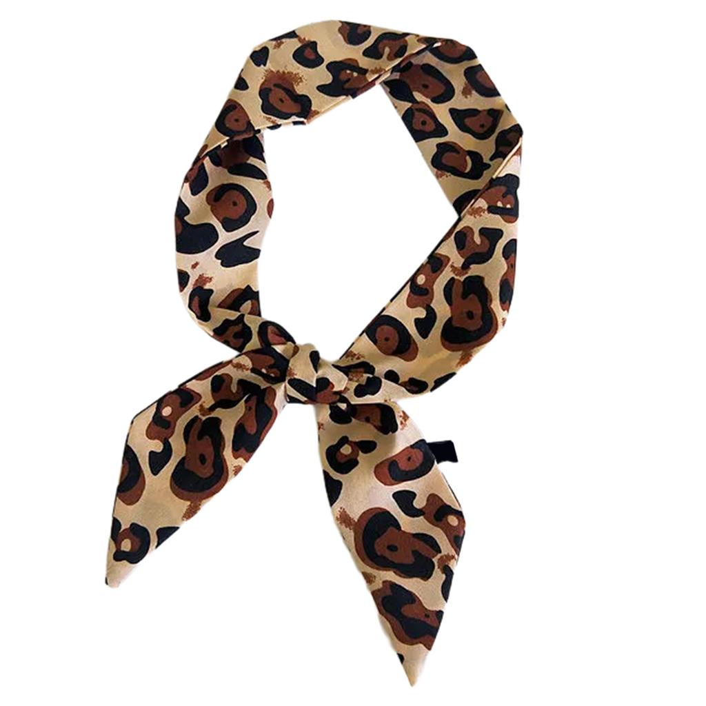 Leopard Print Narrow Silk Scarf for Women Girls Short Necktie Scarf Fashionable and Versatile Accessory for Any Outfit