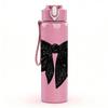 1PC Solid Black Satin Bow Decor Print 750ml Color Plastic Sports Water Bottle Leakproof Flip Straw Lid Suitable for Sports Office Home Use