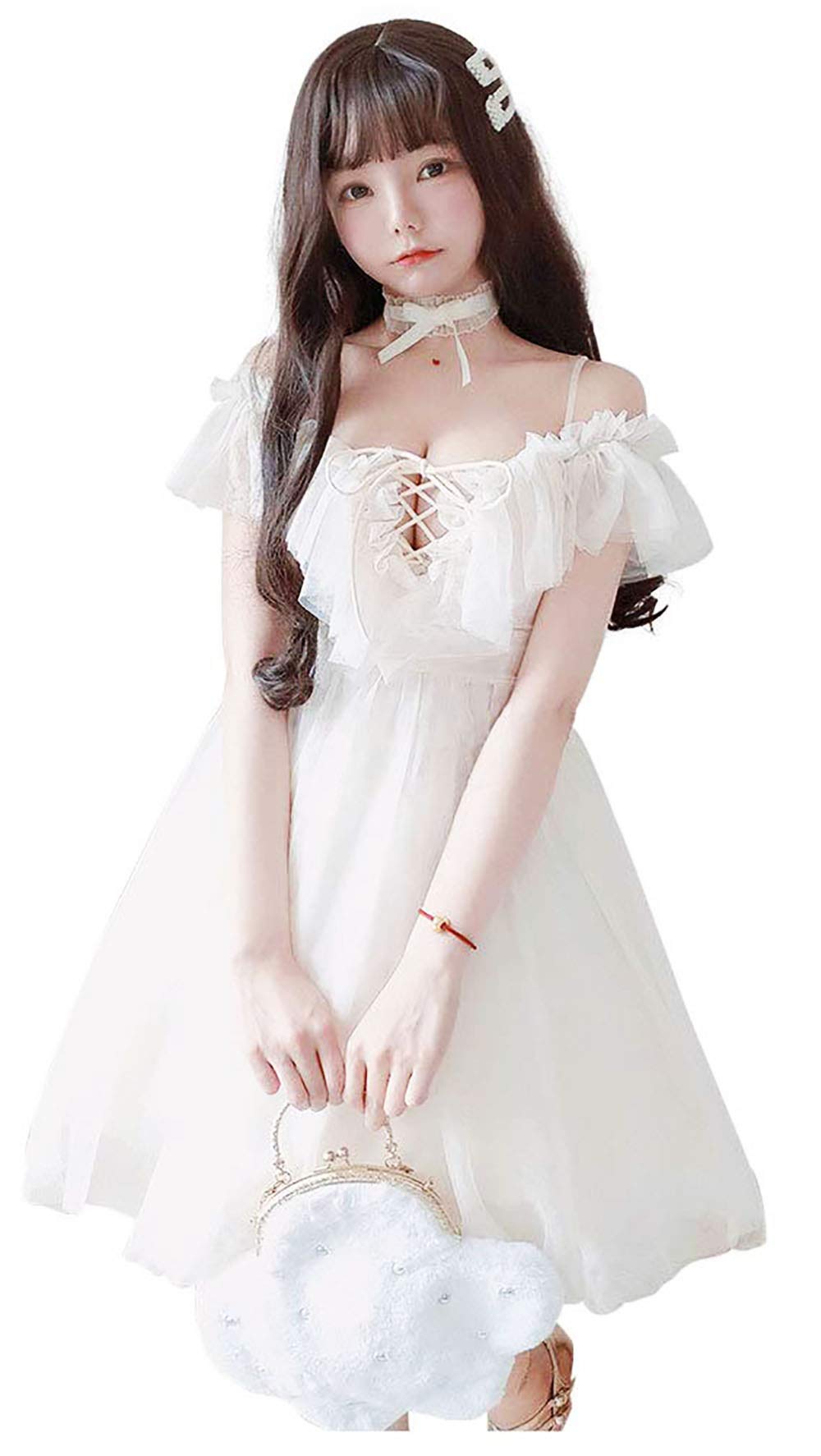 

SUNNYSTEP Sexy Babydoll Plus Sizes Christmas Costume Lolita White and Black with Choker Cute Princess Lace Gothic Lolita Sickly Cute Princess Cosplay белый