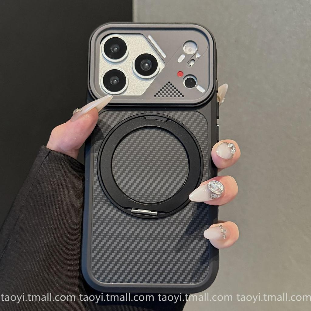 Electric pattern carbon brazing is suitable for Apple 11promax mobile phone case 111 rotating round magnetic suction bracket iPhone11.