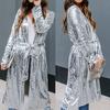 Women's Fashion Casual  Sequins Long Button Belt Coat Cardigan