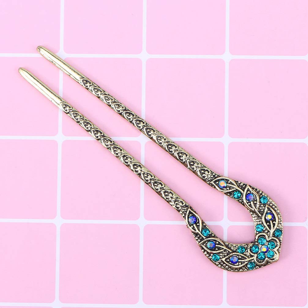 FRCOLOR U-shaped Kanzashi (hair Ornament), Set of 2, Vintage Style, Rhinestones, for Japanese Traditional Wear, Coming-of-age Ceremony, Wedding,