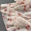 Women Summer Floral V Neck Long Dress High Waist Ruched A Line Short Sleeve