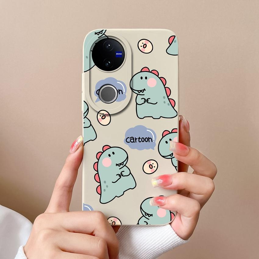 For Vivo V50 Y16 Y31 Y53S Y55 IQOO Z10X Y51 Y70 Phone Bags Naughty Dinosaur Pattern Liquid Silicone Dustproof Full Protective Case For Vivo Back Cover