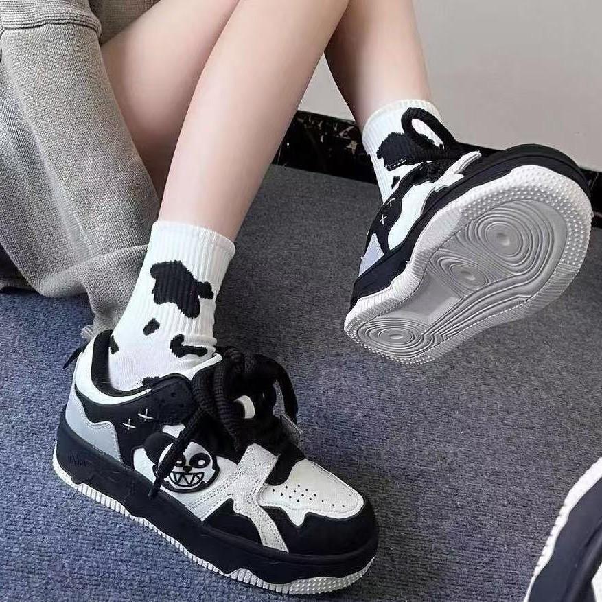 Black and White Panda Design Shoes Summer New Casual Retro New Platform Trendy Shoes