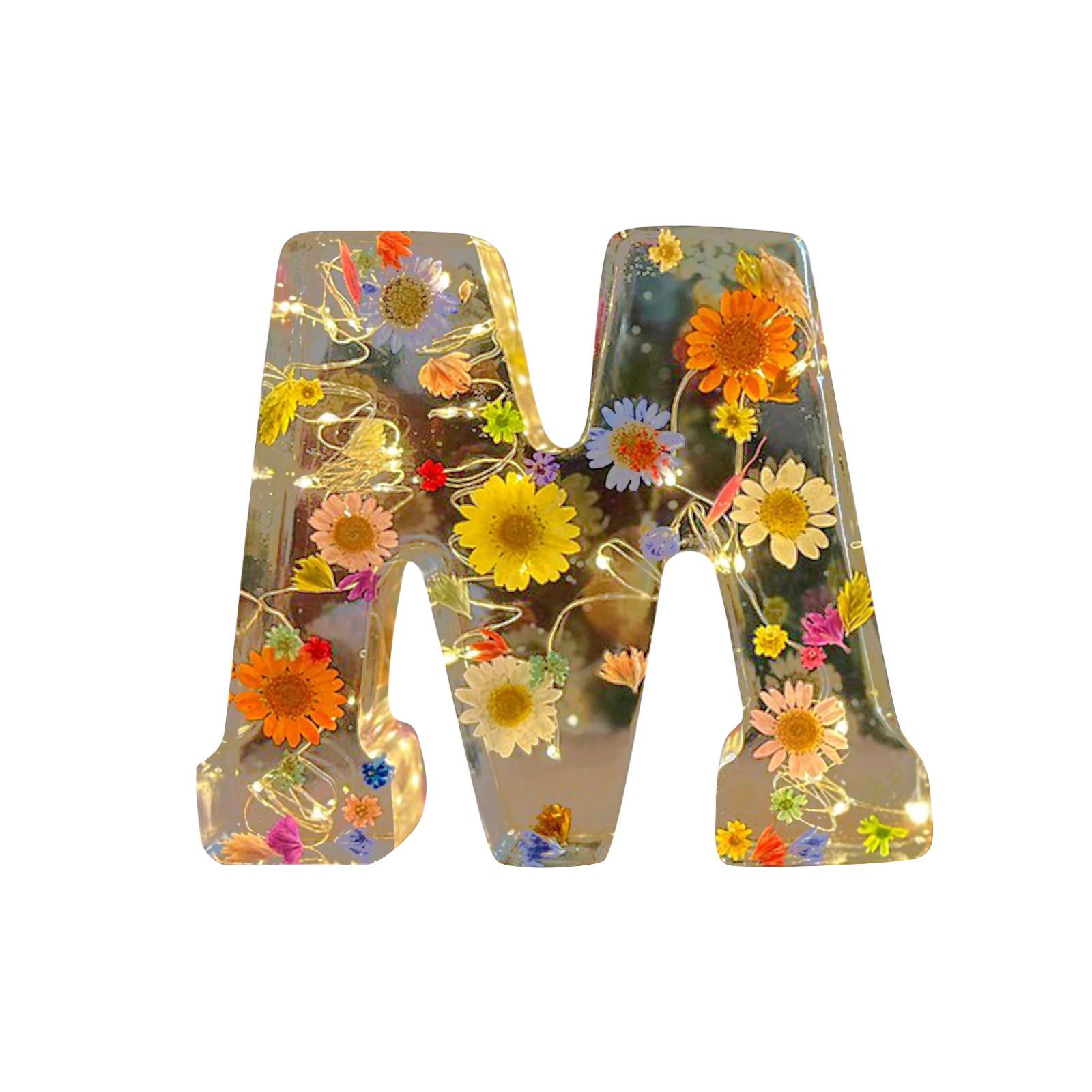 

Ночные огни с буквами, декоративная лампа из смолы с буквенным знаком и сухим цветком, креативный настольный светильник, ночная лампа, светящиеся украшения One Size