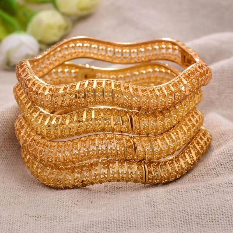 African Gold Color Shiny Bangles for Women Girls Dubai Circle  Bride Wedding Bracelet Ethiopian Jewelry