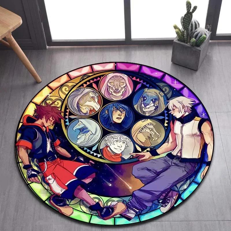 Kingdom Hearts Cartoon Pattern Area Rug Round Floor Mat Living Room Carpet Bathroom Kitchen Rug Doormat Non-slip Floor Mat