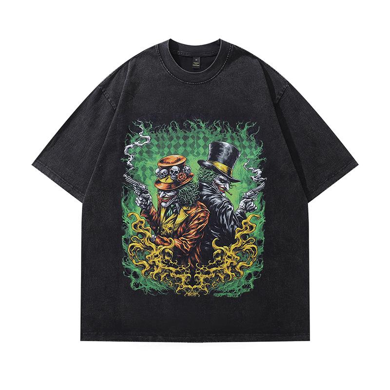 Washed And Polished Old Round Neck Pullover Sweater American High Street Doberman Print Retro Long-Sleeved T-Shirt Men