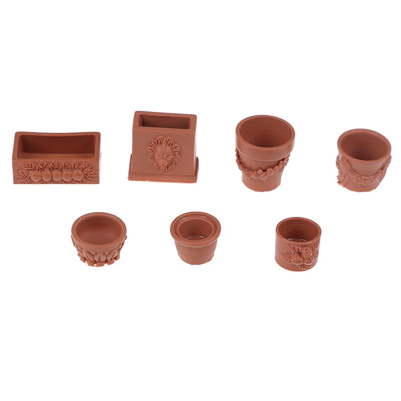 7Pcs/Set1:12 Mini Resin Landscape Flower Pot Doll House Garden Children'S Toys