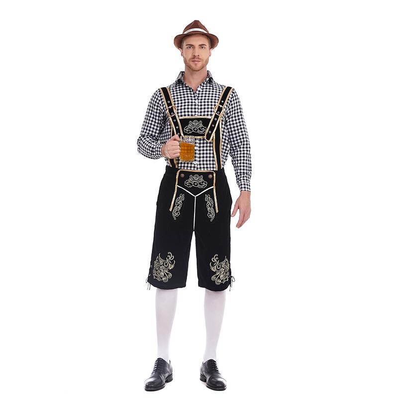 Cosplay new German traditional beer festival costume plaid shirt men's beer suspenders set Halloween beer costume