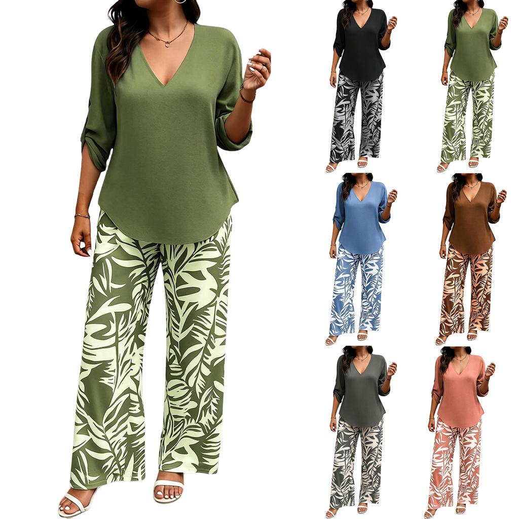 Women's 2 Piece Outfit High Waist Wide Leg Pants Set Slimming Flowy