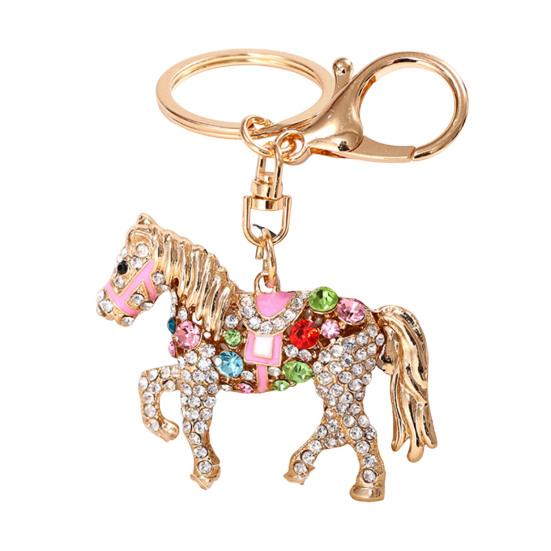 Sparkling Horse Keychain Colorful Rhinestone Enamel Horse Keychain Good Luck Horse Charm with Key Ring Gift for Friends Men Women