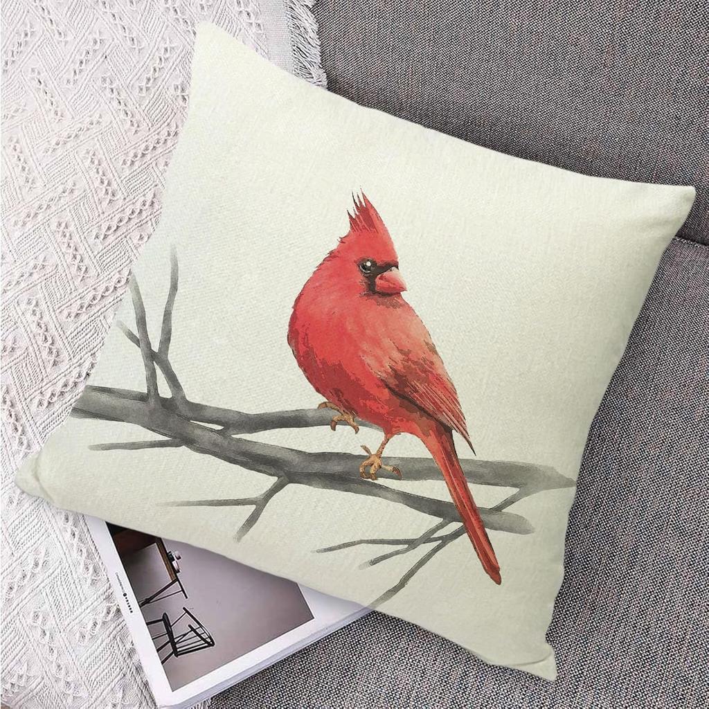 Farmhouse Summer Pillow Covers 18x18 Inch Bird Decorative Outdoor Square Linen Pillowcase Cushion Case for Sofa Couch