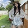 Hollow Sunscreen Blouse Ins Spring Loose Lazy Wind Halter Blouse Women's V-neck Knitted Blouse