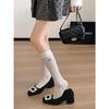 Retro black French thick heel square head shallow mouth single shoes women's 2025 new autumn skirt versatile Mary Jane shoes