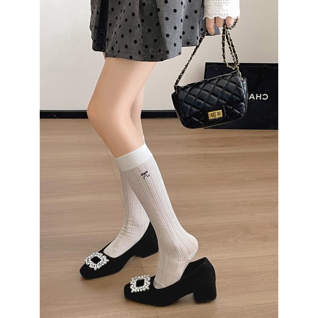 Retro black French thick heel square head shallow mouth single shoes women's 2025 new autumn skirt versatile Mary Jane shoes