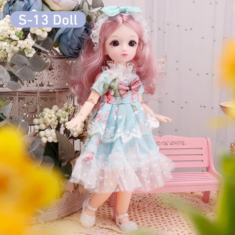 BJD Doll for Girls 30cm Anime Doll 23 Joint Movable Body with Skirt Hat Headdress Dress Up DIY Toy