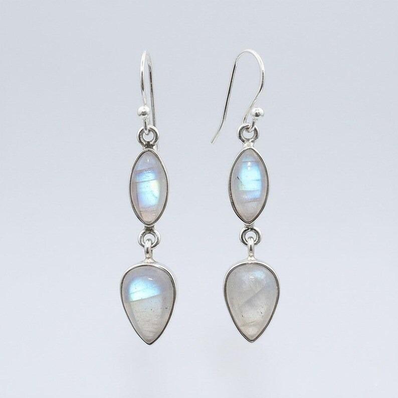 Solid 925 Sterling Silver Moonstone Gemstone Earrings Handmade dangle Earrings Gift For Her Silver Jewelry