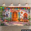 Tissu de fond Thème Cour Mexicaine Ensoleillée 2D - Décoration multifonctionnelle, adaptée aux maisons et aux bureaux