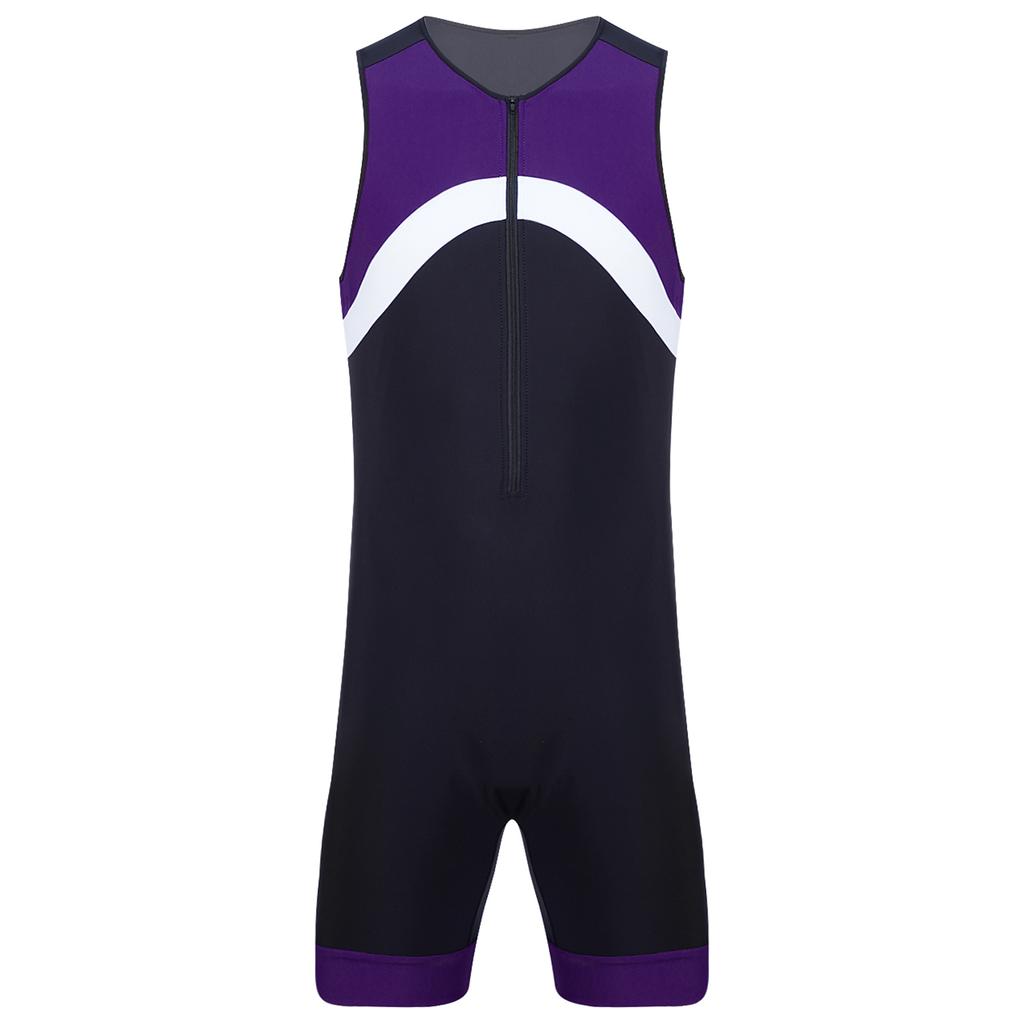 Body Deportivo de Color Contrastante sin Mangas con Cremallera Mono Deportivo Natación Surf Ciclismo