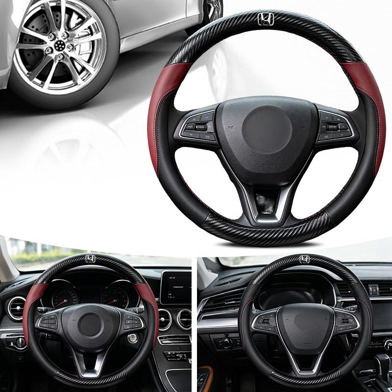 NBS4 Car Steering Wheel Cover Carbon Fiber Rubber Three-dimensional Anti Slip For Honda Jazz Pilot CRV City Shuttle HRV CRX Civic FIT