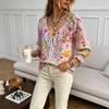 Camicetta da Donna Scollo a V con Laccio e Volant Manica 3/4 Stampa Patchwork Etnica Multicolore Rosa, Top da Viaggio