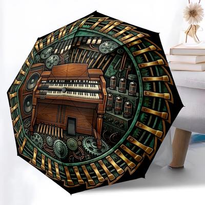 Steampunk Organ Gear Art Pattern Umbrella, Portable and Foldable Design, 8 Ribs, a Casual Accessory for Halloween, Christmas, and Birthday Gifts.