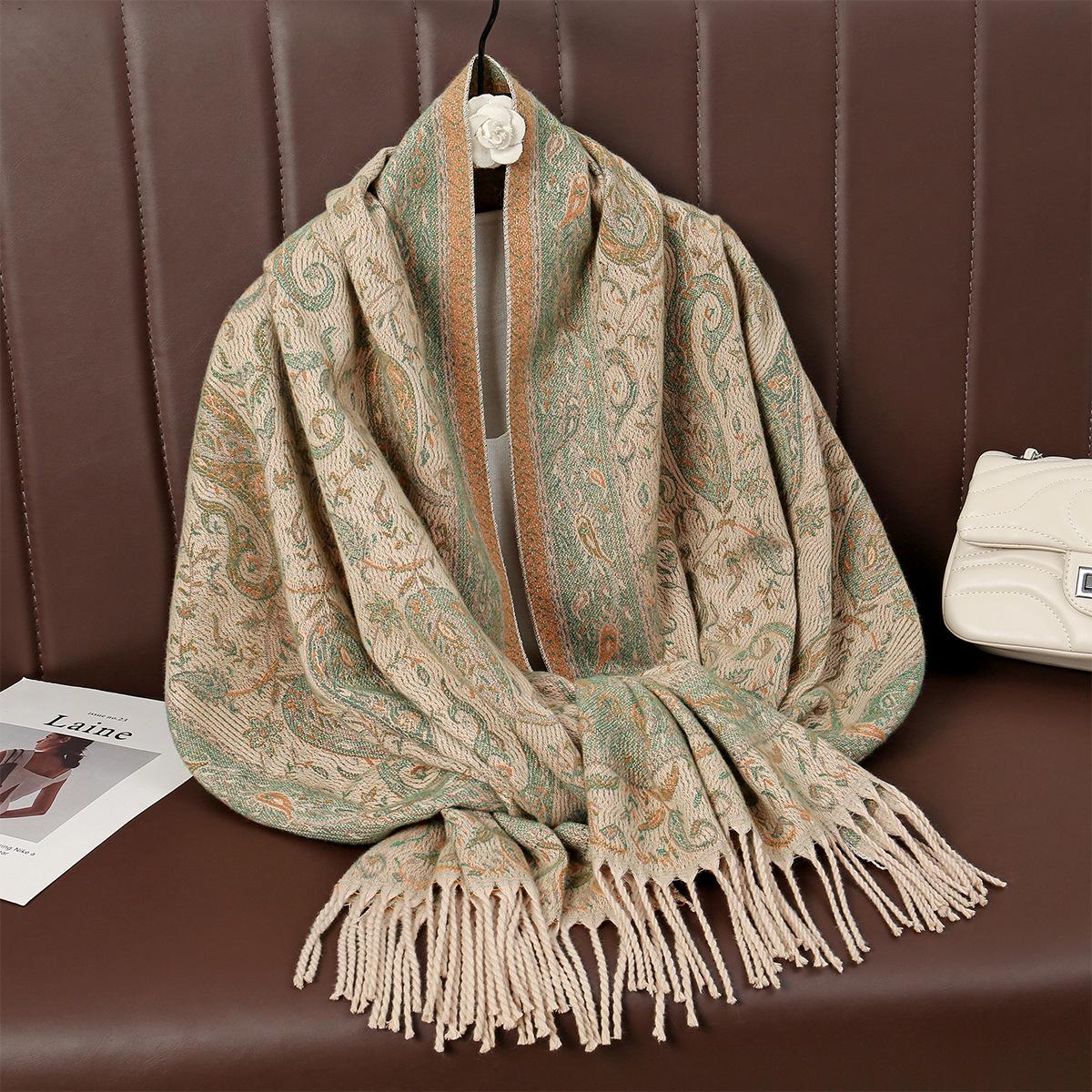 

Этнический стиль Имитация кашемира Толстый дорожный платок-шаль Женский уличный теплый плащ Защита от солнца 65*180 абрикосовый