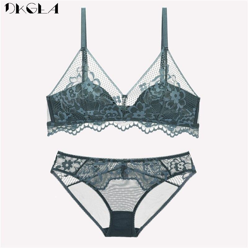 

DKGEA женский бюстгальтер без косточек тонкий кружевной бюстгальтер с вышивкой сексуальный комплект нижнего белья M зелёный