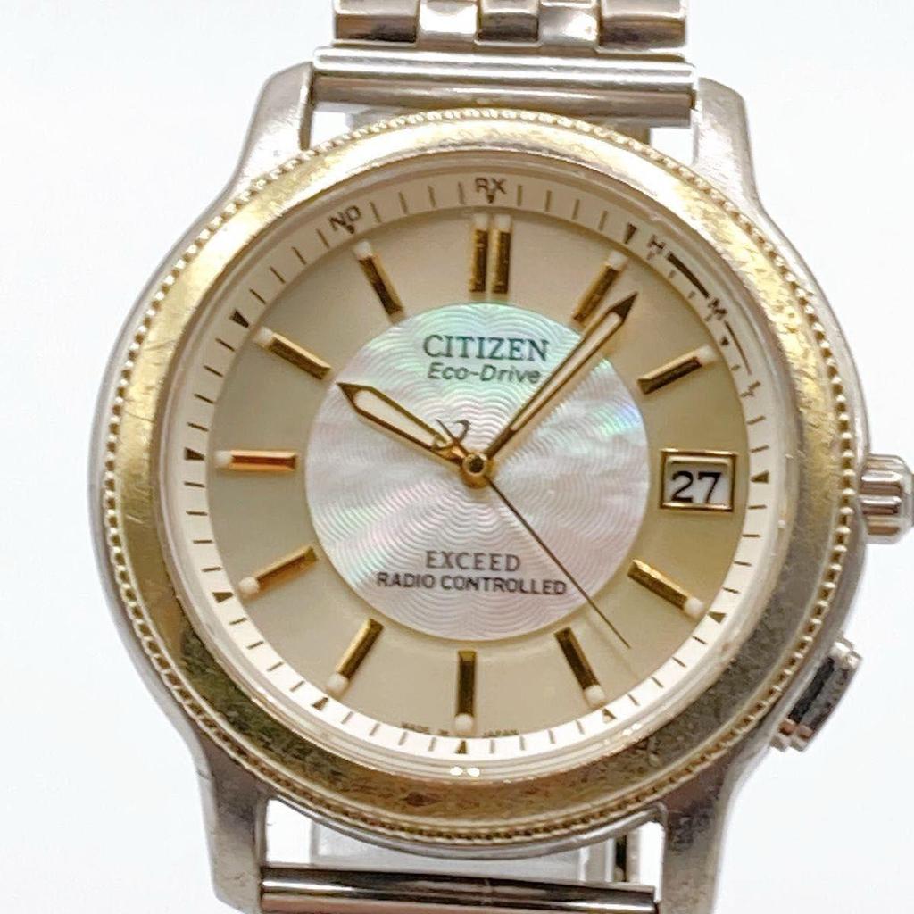 Used 383 CITIZEN EXCEED Men's Watch Mother-of-pearl Radio Solar Eco-Drive (Reason for Discount)