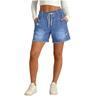 Pantaloncini di Jeans Casual da Donna con Coulisse in Vita Elastico Bordo Sfilacciato Usurato e Tasche per l'Uso Quotidiano
