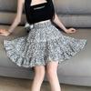 Qooth Summer Floral Pleated  A Line Sweet Mini Ruffle Skirt Tiered Elastic Waist Bud Skirt QT2627