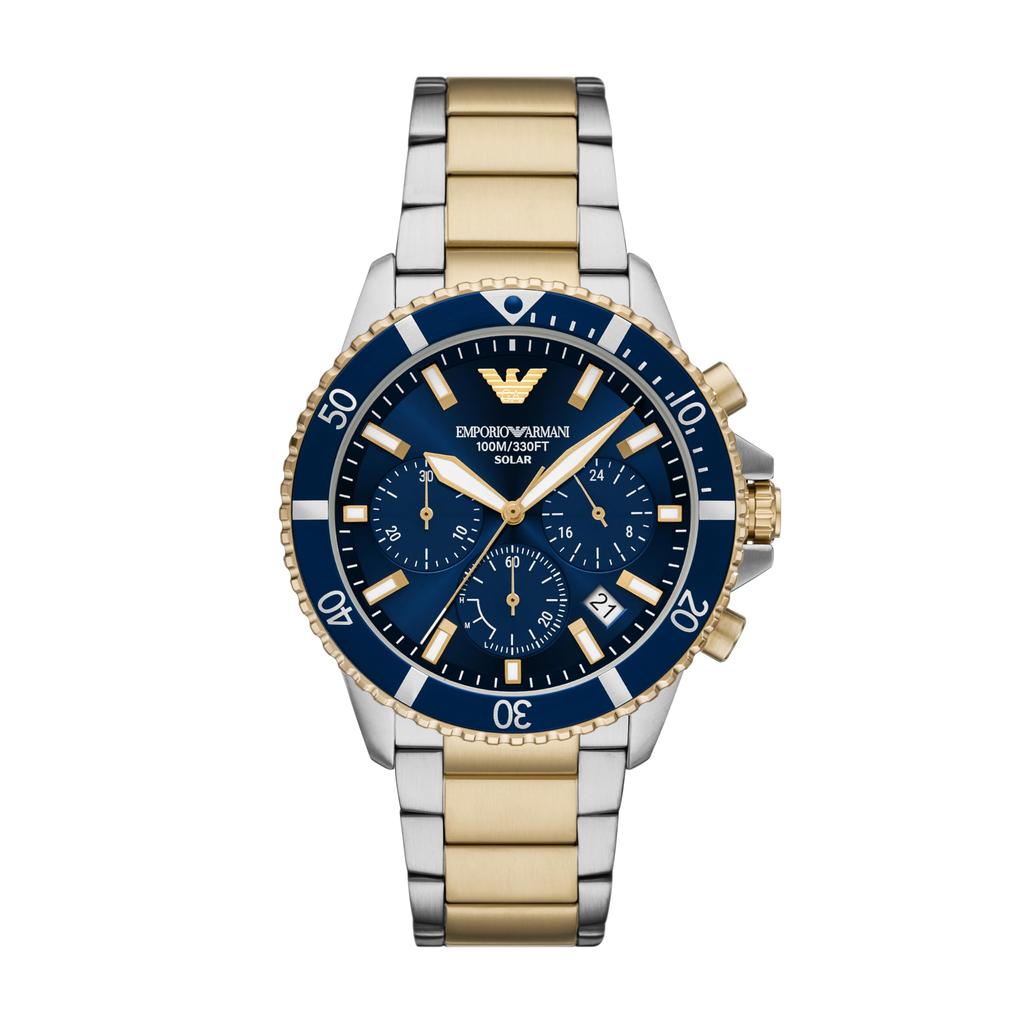 Emporio Armani World Explorer Chronograph Stainless Steel AR11740 Men's Solar-Powered Two-Tone Watch,