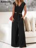 New Women's Summer V-Neck Tie Waist Shorts Wide Leg Pants Casual Fashion Set High Waist